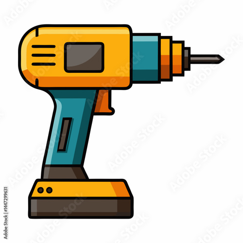 Electric drill tool illustration in vibrant colors  
