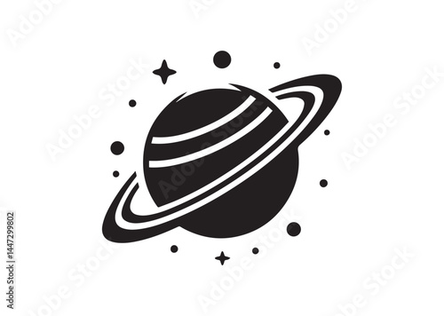 Planet Saturn with planetary ring silhouette Vector isolated on white background