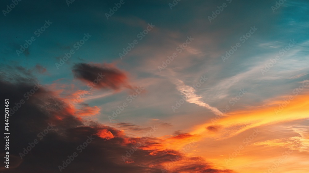 Fototapeta premium Glowing Orange and Gold Clouds Against a Gradient Sky at Dusk
