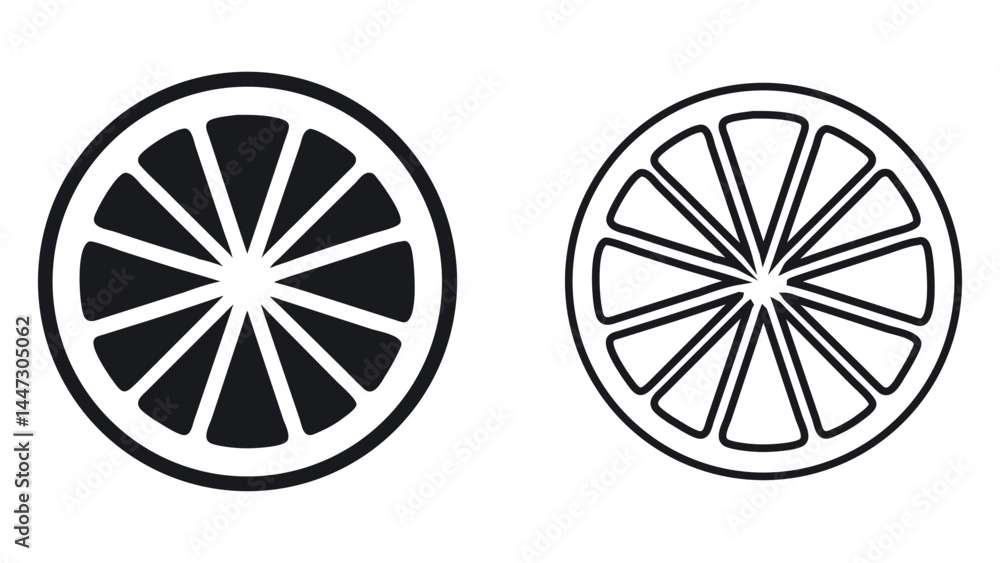 Vector Citrus Icon - Filled and Stroke Versions on Black and White Background Vector Citrus Icon - Filled and Stroke Versions on Black and White Background