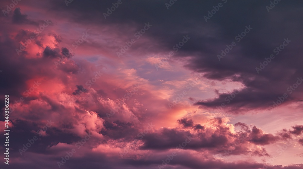 Fototapeta premium Dramatic Twilight Sky with Glowing Clouds in Soft Hues