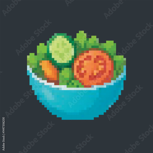 salad bowl food in pixel art style with isolated background 