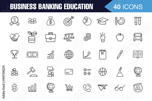 Business Banking and Education Line Icons Set, business Finance and Learning Outline Icons, Simple Line Icons, vector icons set, 40 icons 