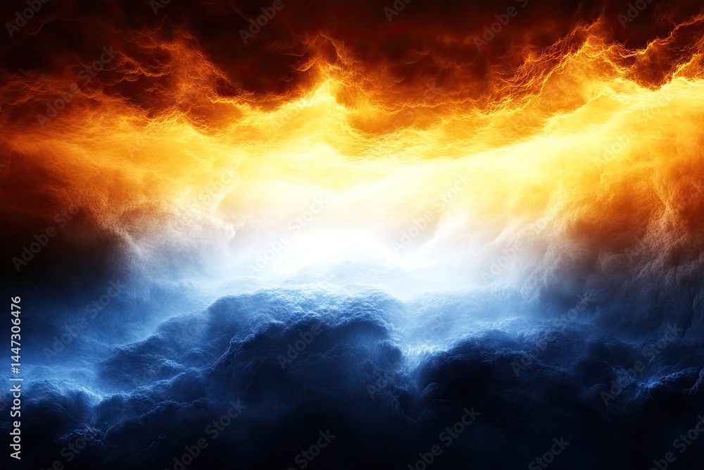 Fototapeta premium Fiery and icy celestial clouds clash