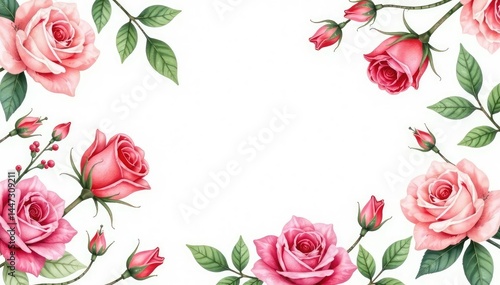 Delicate watercolor roses & leaves, repeating pattern, wallpaper, repeating, art