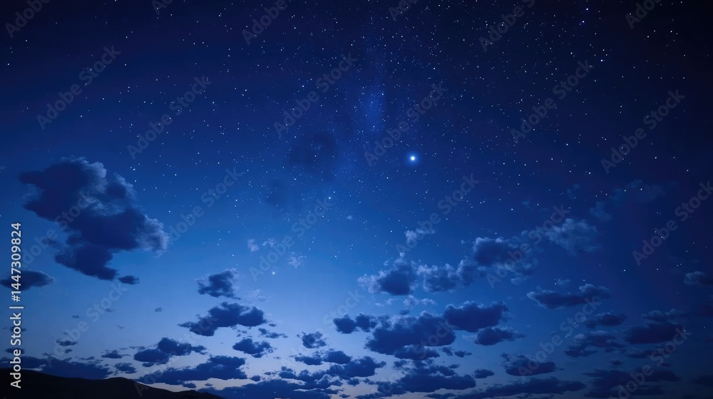 Fototapeta premium Night Sky Clouds Stars Landscape Above Hills