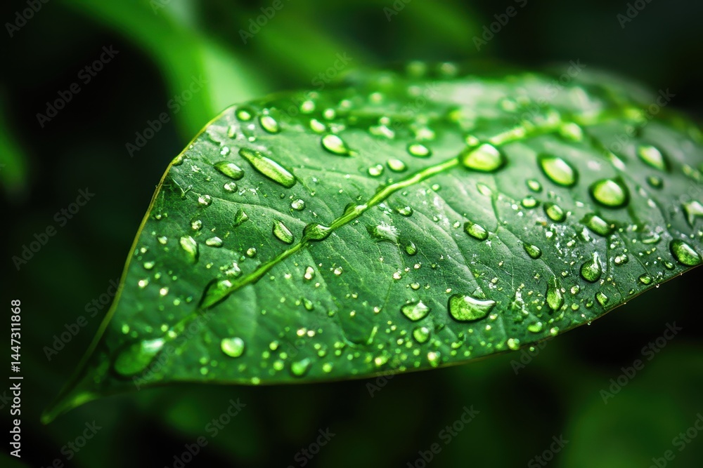 Leaf Water. Close up Texture of Dripped Water on Green Taro Leaves