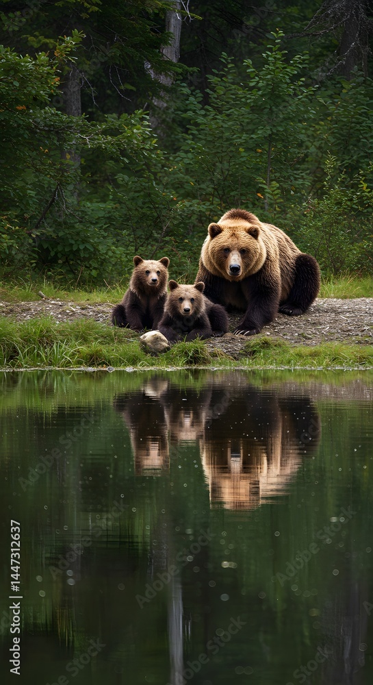 Bears Resting Beside Calm Lake Bears Resting Beside Calm Lake