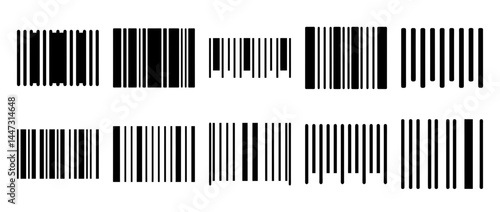 Collection of various barcode examples showing different widths and patterns of black and white bars