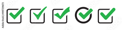 Check mark icon set, tick mark with checkbox icon. hand-drawn checkmark illustration, approval check icon. Vector Eps 10