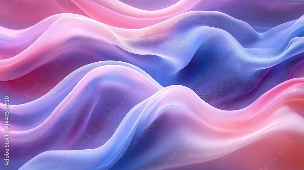 Obraz premium Flowing, translucent fabric with a subtle, soft gradient of pink, purple, and blue. Delicate, flowing form