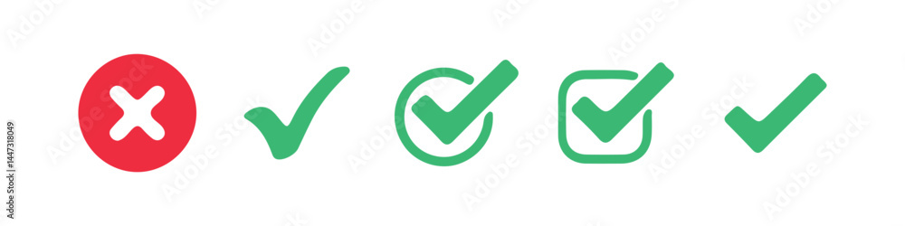Obraz premium Check mark and red cross icon set. check box icon with right and wrong buttons and yes or no checkmark icons. Vector Illustration Eps 10