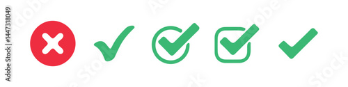 Check mark and red cross icon set. check box icon with right and wrong buttons and yes or no checkmark icons. Vector Illustration Eps 10