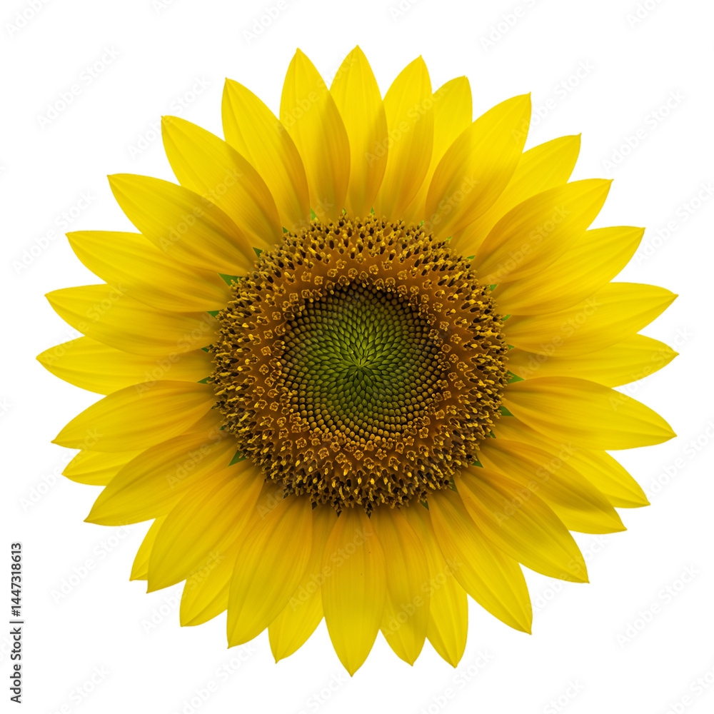 Fototapeta premium Bright yellow sunflower with dark center, detailed petals