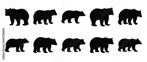 Collection of Ten Black Bear Silhouettes in Various Poses and Sizes