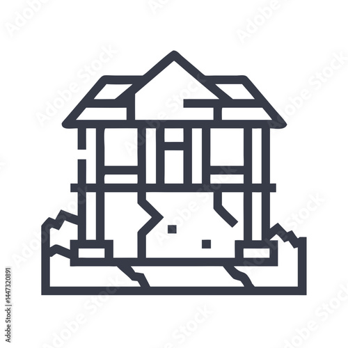Abandoned House Structure Icon — Deserted, Ruins, Old Building Symbol
