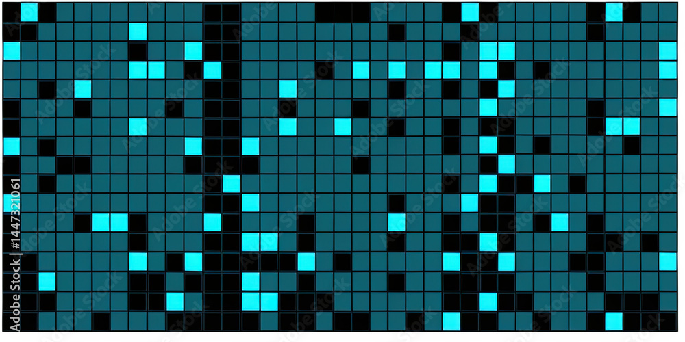 Abstract grid pattern featuring scattered cyan squares on a dark teal background creates contrast. Abstract grid pattern featuring scattered cyan squares on a dark teal background creates contrast.