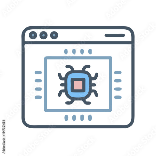 Browser with Microchip Malware Icon — Cybersecurity, Virus, Threat Detection Symbol