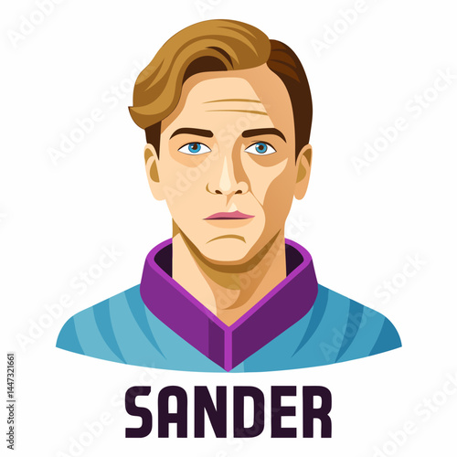 Sander portraying a serious expression in a modern illustration  