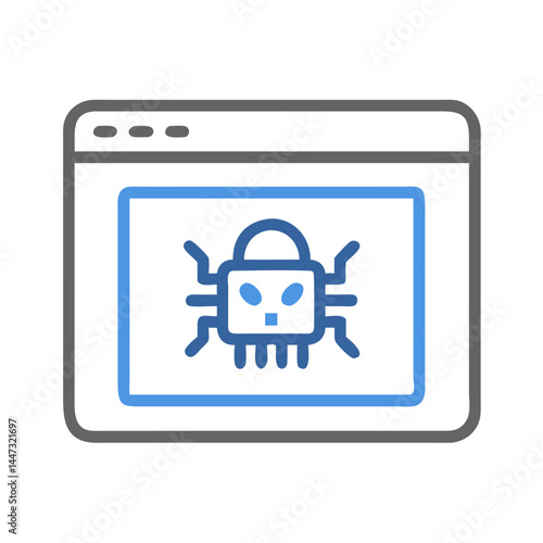 Browser with Microchip Malware Icon — Cybersecurity, Virus, Threat Detection Symbol