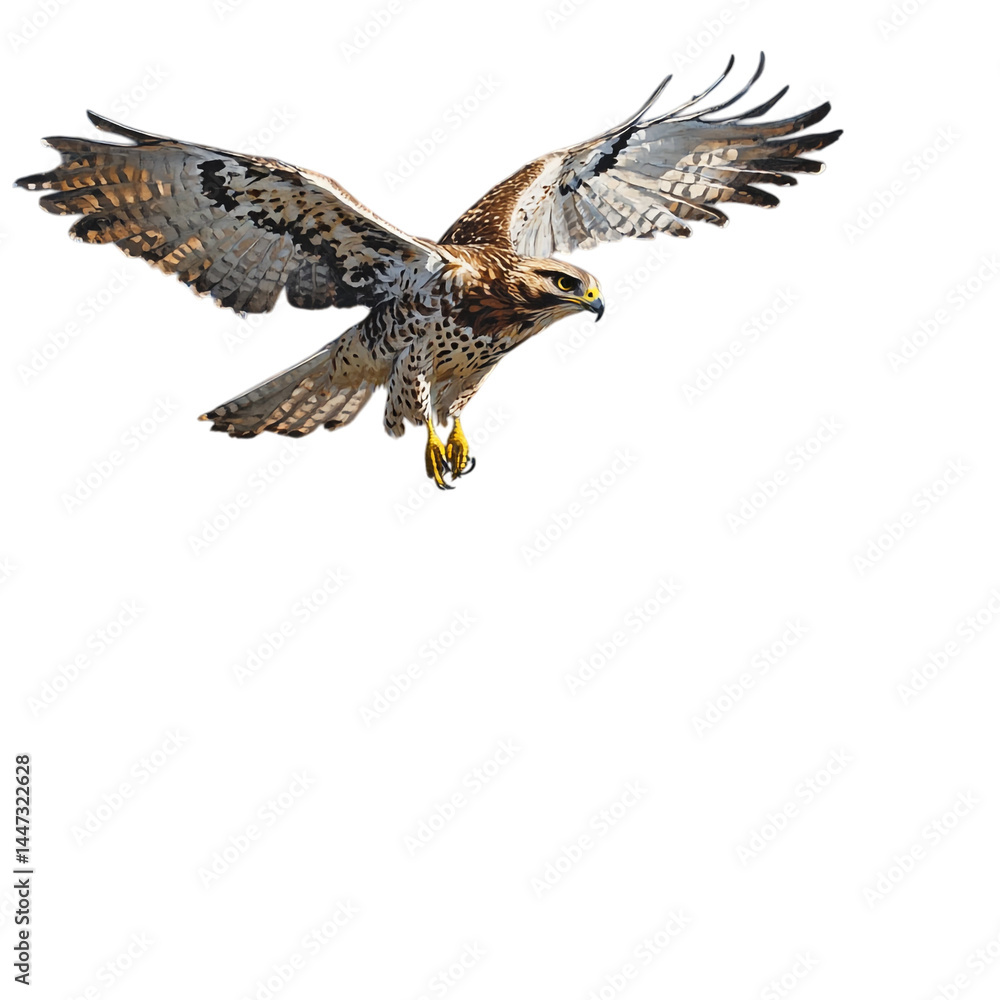 Fototapeta premium A hawk hovering above a meadow filled with wildflowers