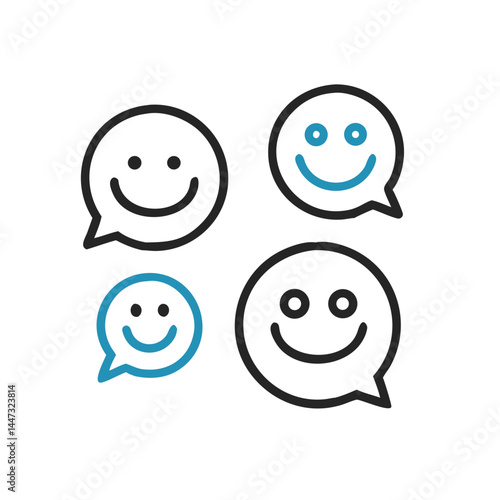 Chat Bubbles with Happy Emoticons Icon — Messaging, Positive Conversation, Friendly Communication Symbol