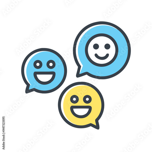 Chat Bubbles with Happy Emoticons Icon — Messaging, Positive Conversation, Friendly Communication Symbol