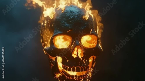 Wallpaper Mural A pitch-black skull engulfed in eternal flames, staring silently from within the embers as if carrying a message from a forgotten world. Torontodigital.ca
