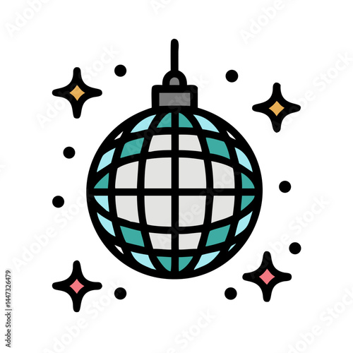 Disco Ball Party Decoration Icon — Celebration, Dance, Music, Festive Atmosphere Symbol