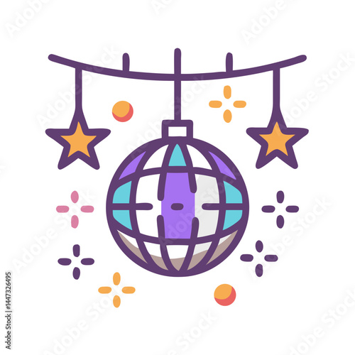 Disco Ball Party Decoration Icon — Celebration, Dance, Music, Festive Atmosphere Symbol