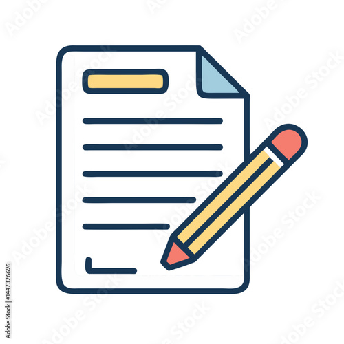 Document with Pencil Writing Icon — Edit, Draft, Note Taking, Content Creation Symbol