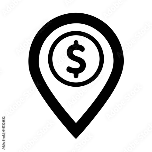 Dollar Location Pin Marker Icon — Financial Location, Money Map, Currency Position Symbol