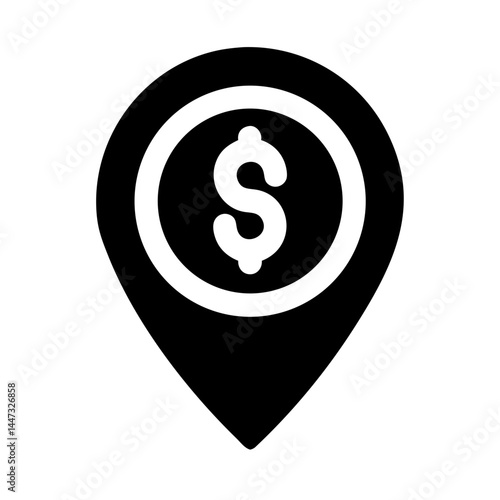 Dollar Location Pin Marker Icon — Financial Location, Money Map, Currency Position Symbol