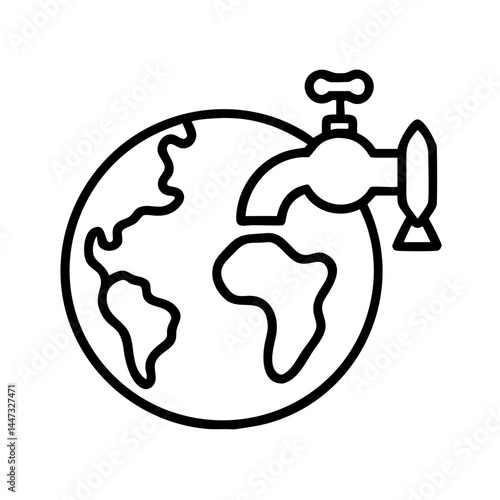 Earth with Water Tap Depletion Icon — Water Conservation, Environmental Awareness, Sustainable Resource Symbol