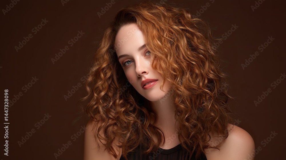 A beautiful woman with loose curls that frame her face, with an elegant look and subtle makeup, is suitable for high-end hairstyles and accessories, banner images or promotional materials. A beautiful woman with loose curls that frame her face, with an elegant look and subtle makeup, is suitable for high-end hairstyles and accessories, banner images or promotional materials.