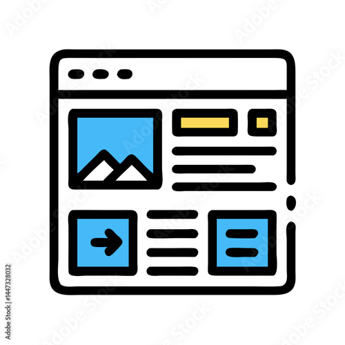 “E-commerce Website Layout Overview Icon – Online Store Design, User Interface, Minimal Line Vector, Editable Stroke”