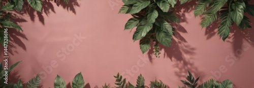 Open magazine layout featuring various plant shadow patterns on a solid color backdrop , marketing, solid, realistic