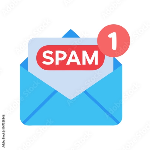 “Email Inbox with Spam Notification Icon – Email Security, Spam Alert, Minimal Line Vector, Editable Stroke”