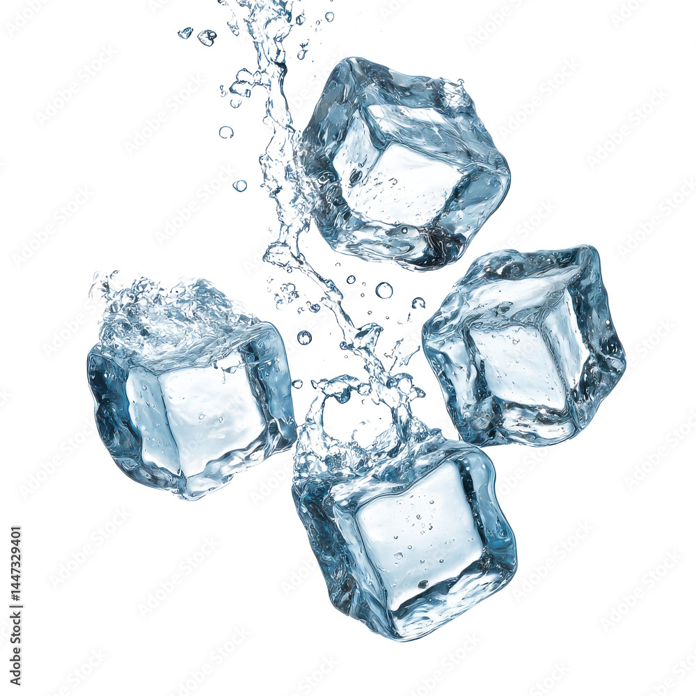 Stock photo of ice cubes with water splashes on a dark background on transparent background Stock photo of ice cubes with water splashes on a dark background on transparent background
