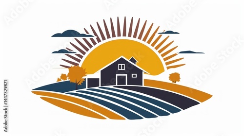 Wallpaper Mural Farmhouse logo with barn, fields, and sunrise Torontodigital.ca