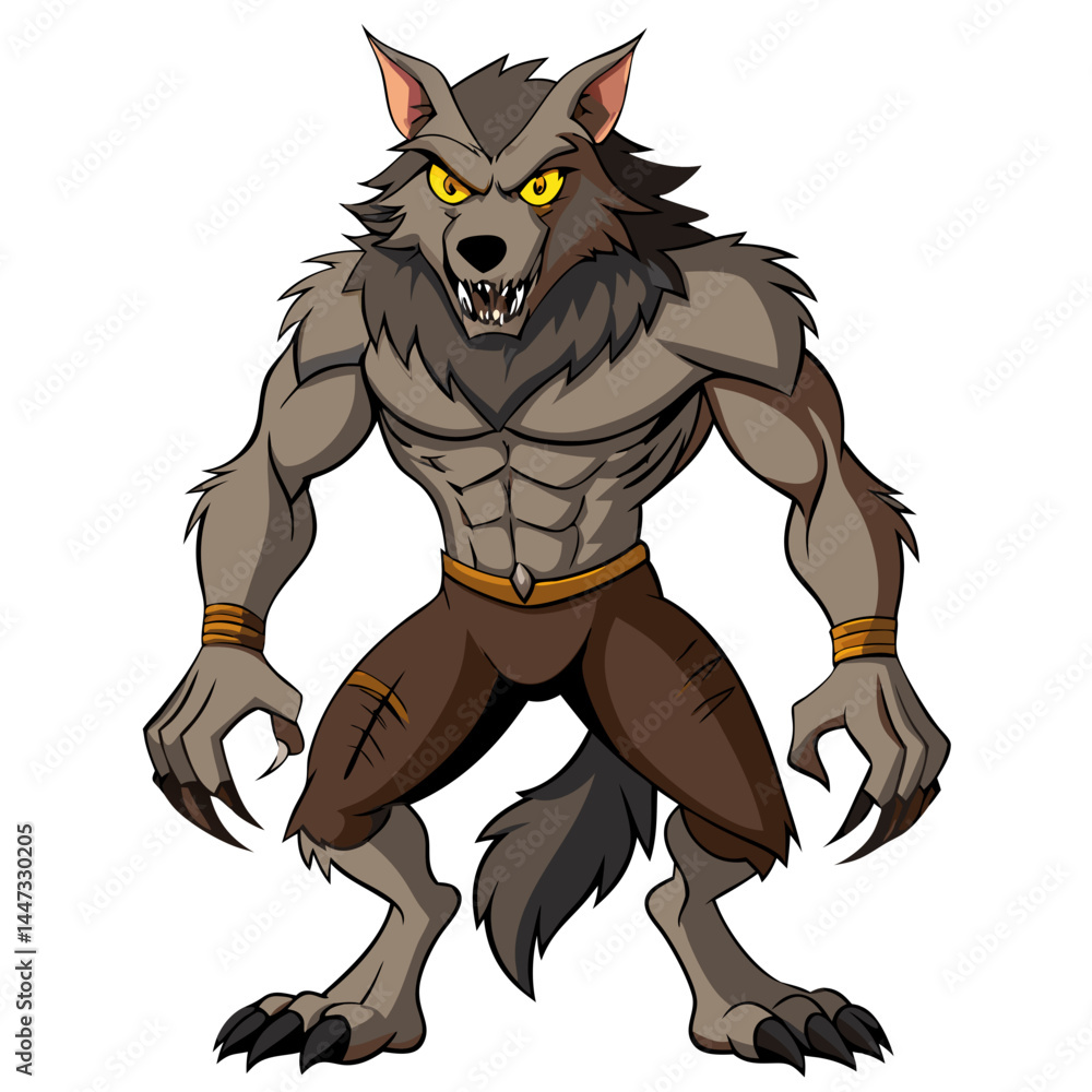 Fototapeta premium werewolf or anthropomorphic wolf character no background vector file.