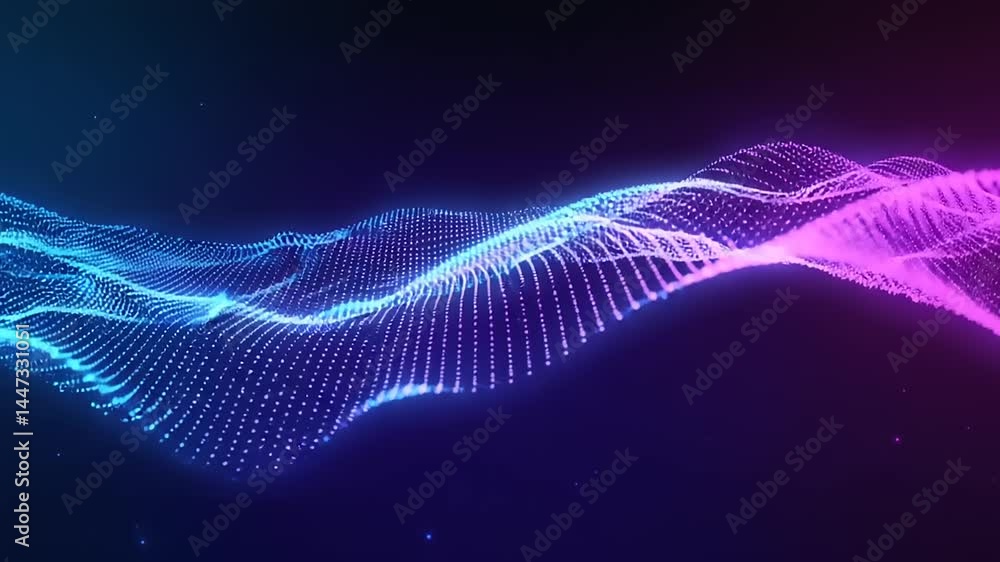 Abstract glowing wave of particles, vibrant blue and pink hues on dark background Abstract glowing wave of particles, vibrant blue and pink hues on dark background