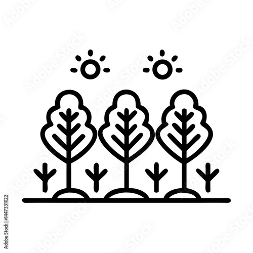 Forest Tree Plantation Icon Representing Reforestation, Environmental Conservation, and Green Growth