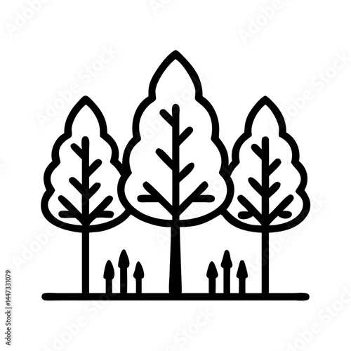 Forest Tree Plantation Icon Representing Reforestation, Environmental Conservation, and Green Growth