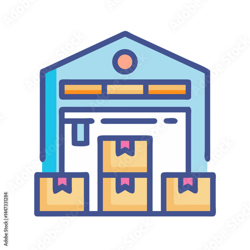 Fulfillment Center Logistics Warehouse Icon Representing Inventory Management and Order Distribution