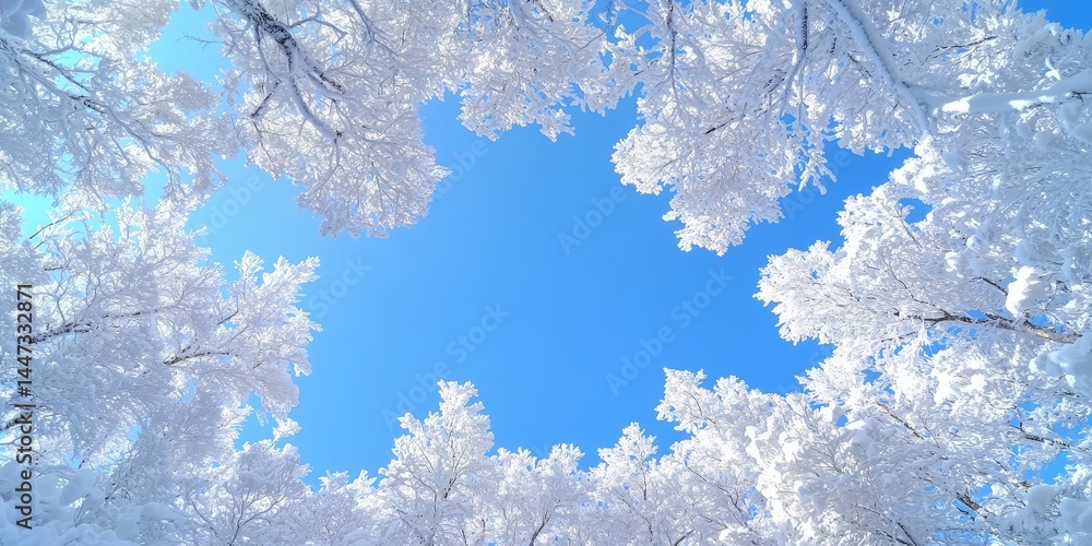 Winter Frost Covered Trees with Bright Blue Sky Winter Frost Covered Trees with Bright Blue Sky
