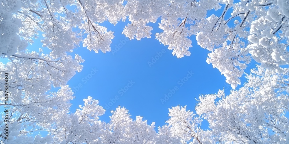 Fototapeta premium Winter Frost Covered Trees with Bright Blue Sky