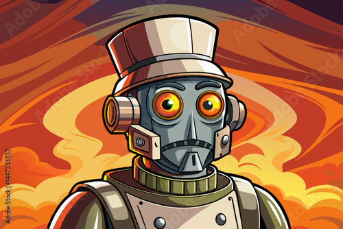 Funny Whimsical android chef portrait, culinary automation with robotic character vector