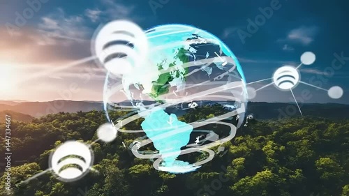 Global sustainability concept; Earth above lush forest