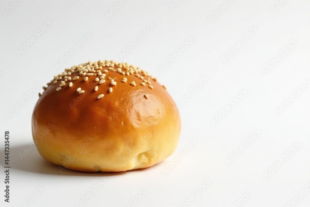 Sesame seed topped bun, perfectly baked, against white , tasty, close up, baked Sesame seed topped bun, perfectly baked, against white , tasty, close up, baked
